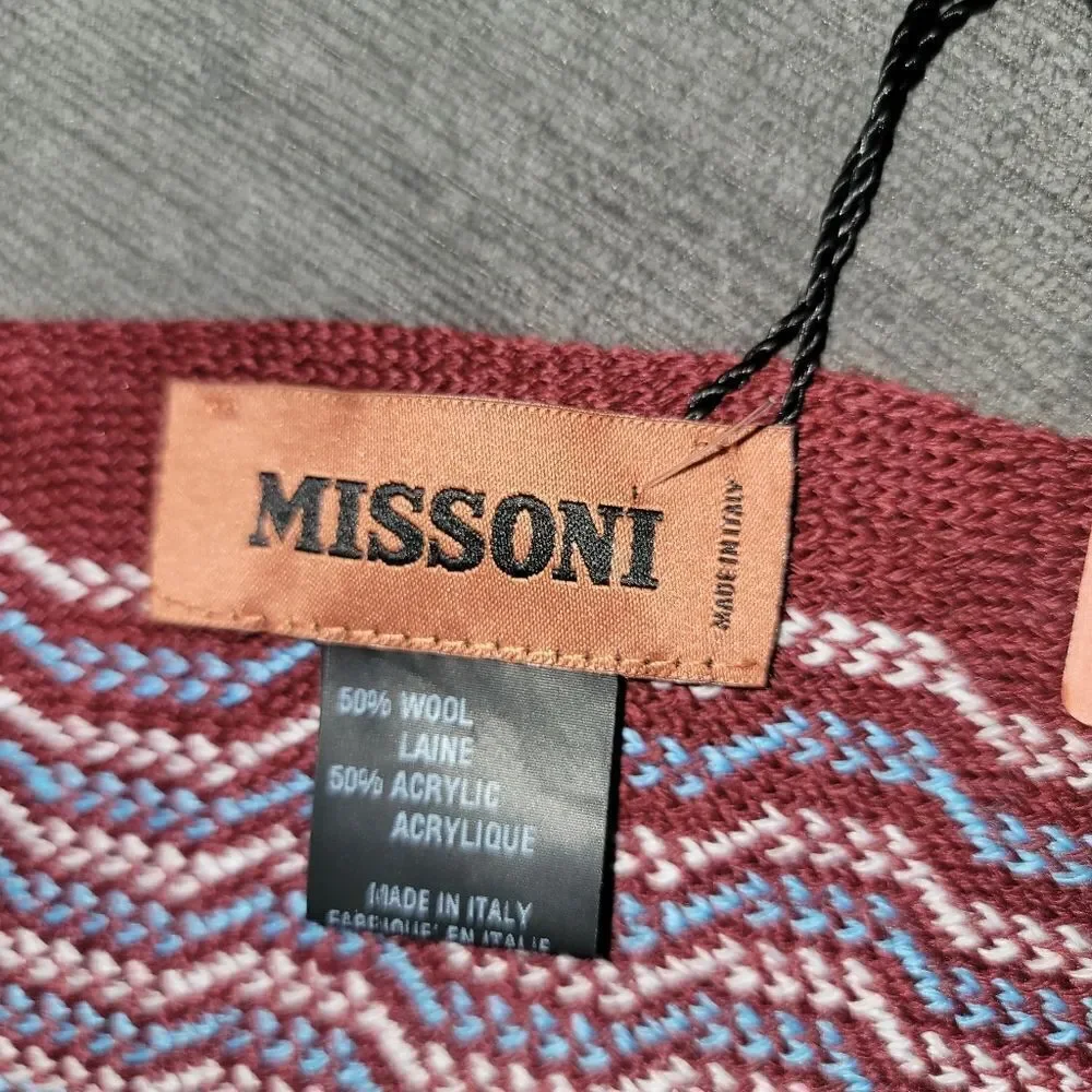 Missoni Knit Zigzag Scarf Italian Made Wool Blend Blue multi color Fring…